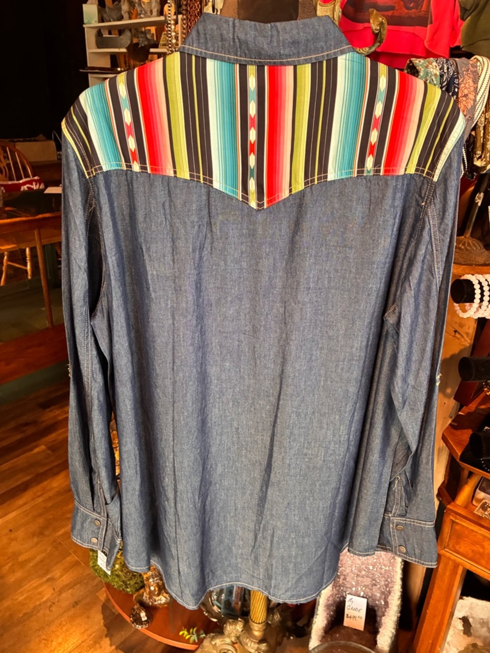 L&B Blue Denim Shirt with Multicolor Striped Yoke - Picture 4 of 4